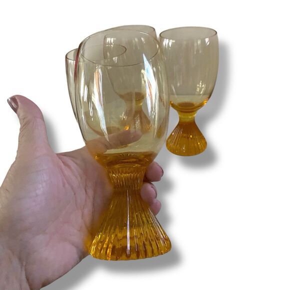 Lenox Vintage TALL Buttercup Yellow Tempo Footed Water Goblet 4 Glasses 6 3/4” - Picture 6 of 6